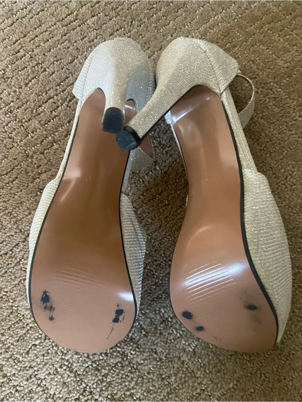 Silver Glitter Platform Peep Toe Stiletto Heels w/ ankle strap size 9